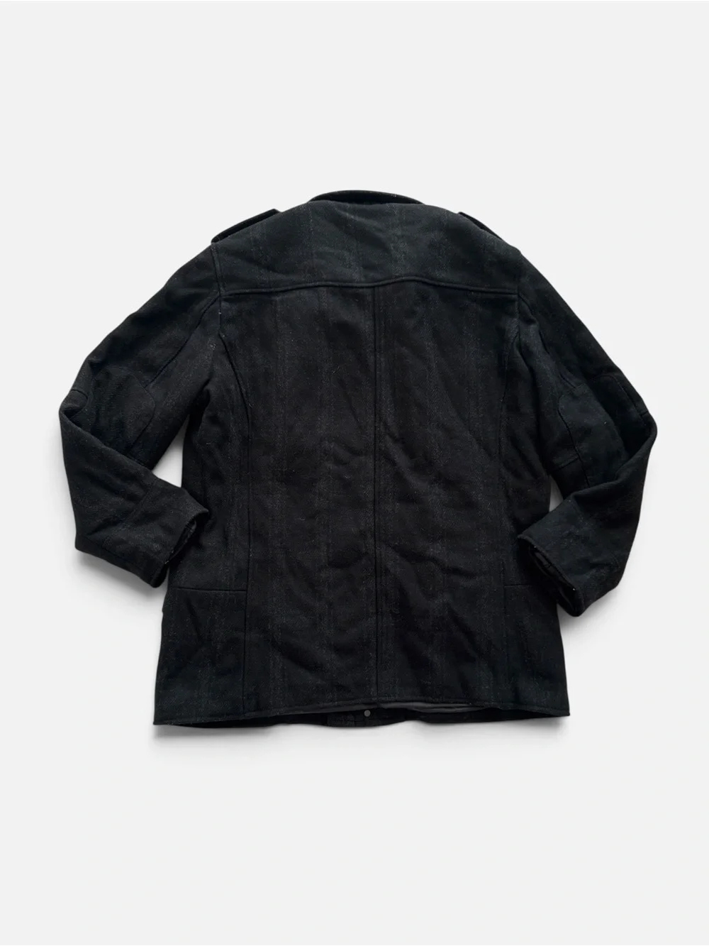 Elie Tahari Men Black Wool Car Coat Jacket Size Large Full Zip Military Epaulets
